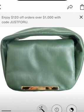 DeMellier London Lisbon Green Leather Shoulder Bag with Gold Accent